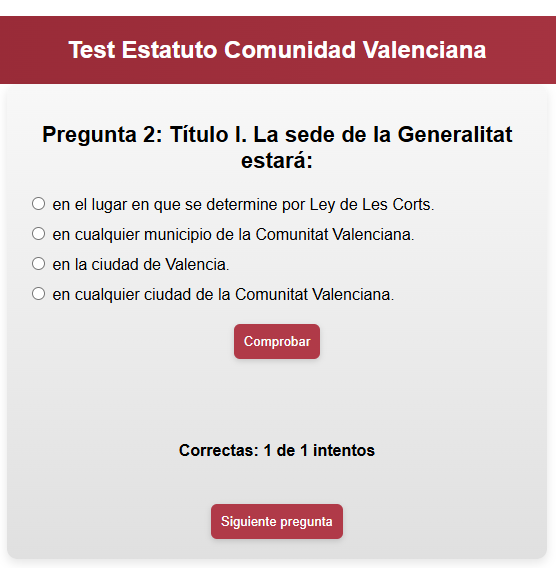 Test Estatuto Autonomía Comunidad Valenciana
