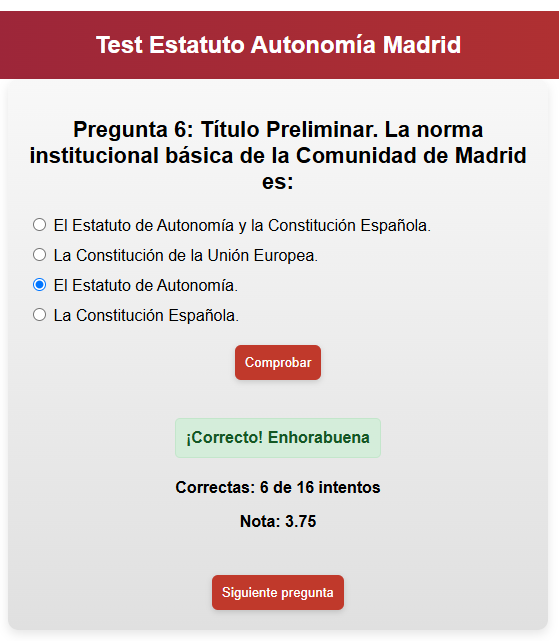 Test Estatuto Autonomía Comunidad de Madrid